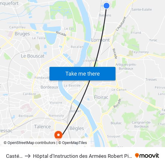Castéra to Hôptal d'Instruction des Armées Robert Picqué map