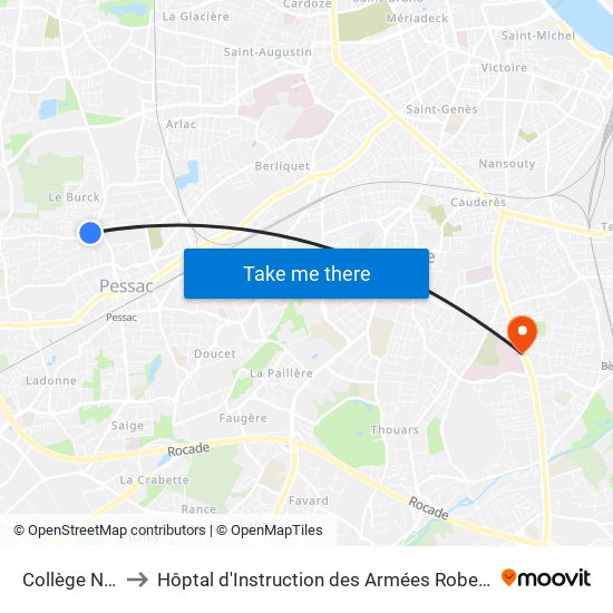 Collège Noès to Hôptal d'Instruction des Armées Robert Picqué map