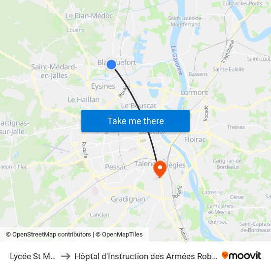 Lycée St Michel to Hôptal d'Instruction des Armées Robert Picqué map