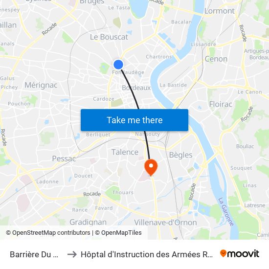 Barrière Du Médoc to Hôptal d'Instruction des Armées Robert Picqué map
