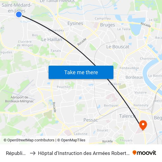 République to Hôptal d'Instruction des Armées Robert Picqué map