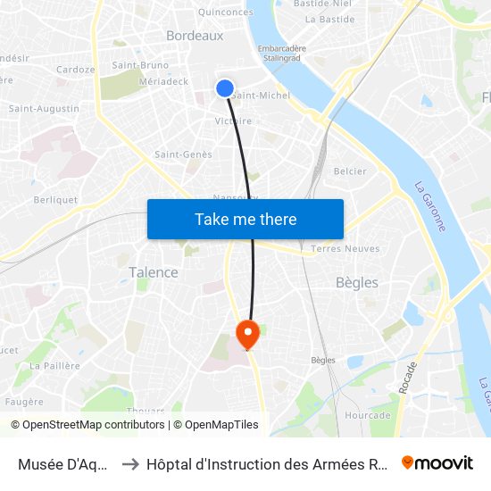 Musée D'Aquitaine to Hôptal d'Instruction des Armées Robert Picqué map