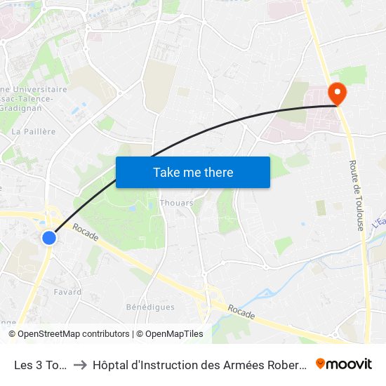 Les 3 Tours to Hôptal d'Instruction des Armées Robert Picqué map