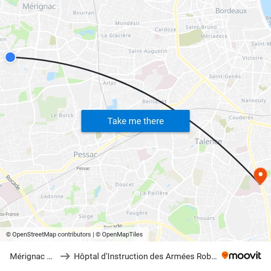 Mérignac Soleil to Hôptal d'Instruction des Armées Robert Picqué map