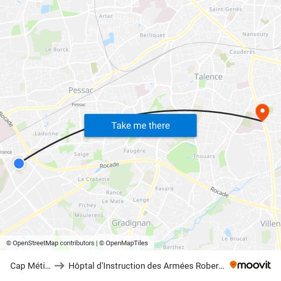 Cap Métiers to Hôptal d'Instruction des Armées Robert Picqué map