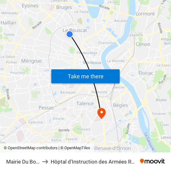 Mairie Du Bouscat to Hôptal d'Instruction des Armées Robert Picqué map