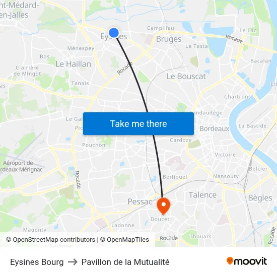 Eysines Bourg to Pavillon de la Mutualité map