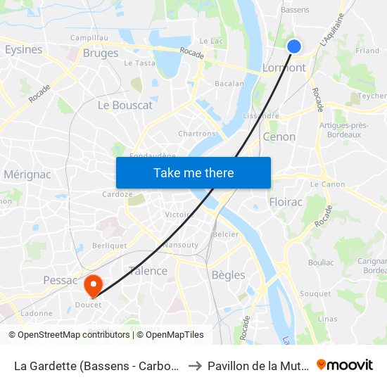 La Gardette (Bassens - Carbon Blanc) to Pavillon de la Mutualité map