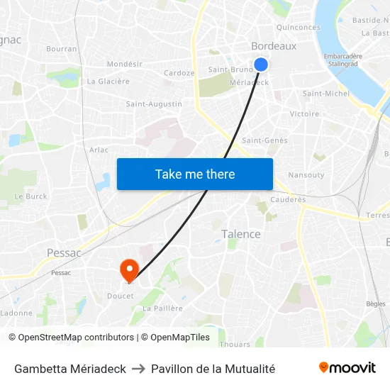 Gambetta Mériadeck to Pavillon de la Mutualité map