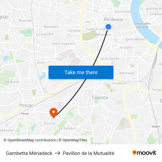Gambetta Mériadeck to Pavillon de la Mutualité map