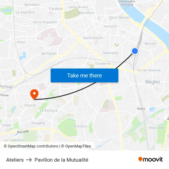 Ateliers to Pavillon de la Mutualité map