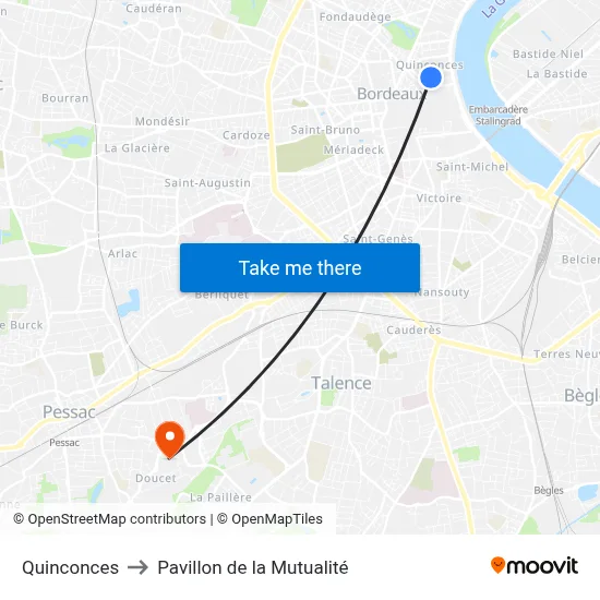 Quinconces to Pavillon de la Mutualité map
