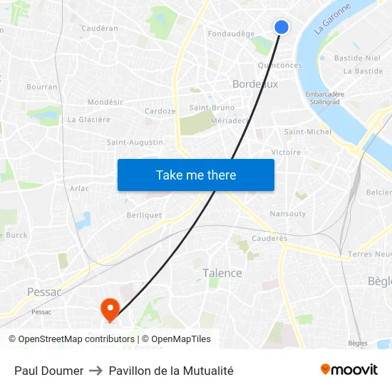 Paul Doumer to Pavillon de la Mutualité map