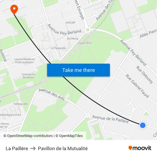 La Paillère to Pavillon de la Mutualité map