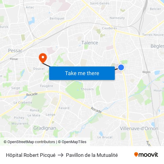 Hôpital Robert Picqué to Pavillon de la Mutualité map