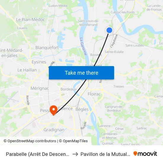 Parabelle (Arrêt De Descente) to Pavillon de la Mutualité map