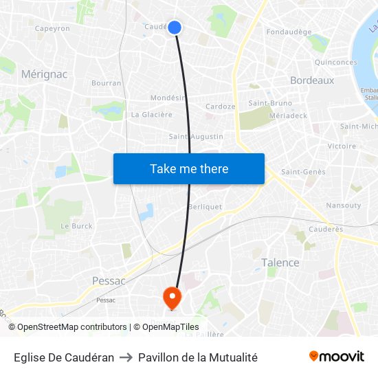 Eglise De Caudéran to Pavillon de la Mutualité map