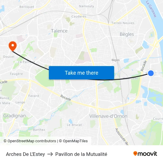 Arches De L'Estey to Pavillon de la Mutualité map