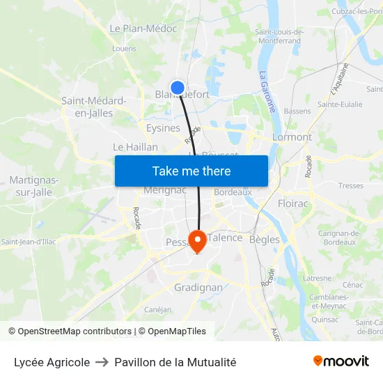 Lycée Agricole to Pavillon de la Mutualité map