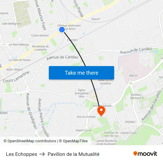 Les Echoppes to Pavillon de la Mutualité map