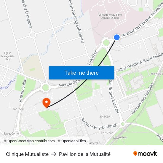 Clinique Mutualiste to Pavillon de la Mutualité map