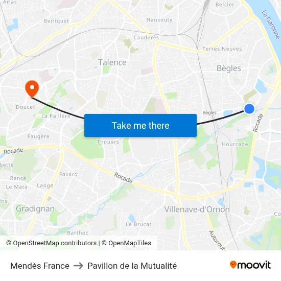 Mendès France to Pavillon de la Mutualité map