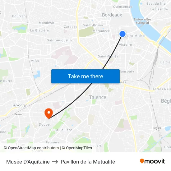 Musée D'Aquitaine to Pavillon de la Mutualité map