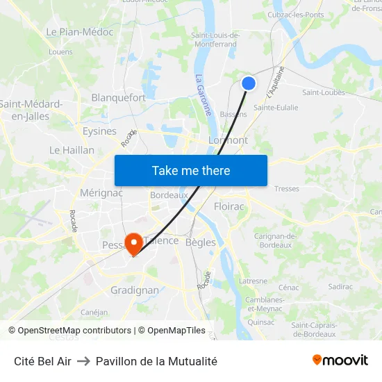 Cité Bel Air to Pavillon de la Mutualité map