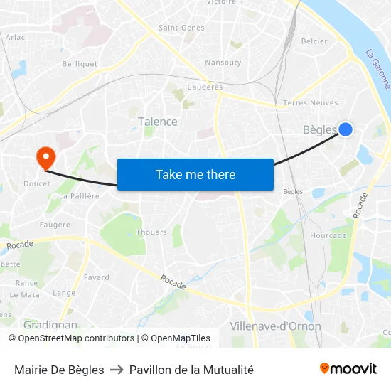 Mairie De Bègles to Pavillon de la Mutualité map
