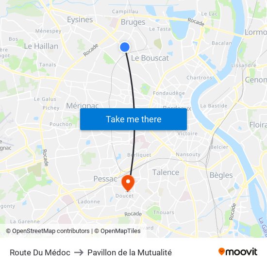 Route Du Médoc to Pavillon de la Mutualité map