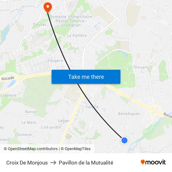 Croix De Monjous to Pavillon de la Mutualité map