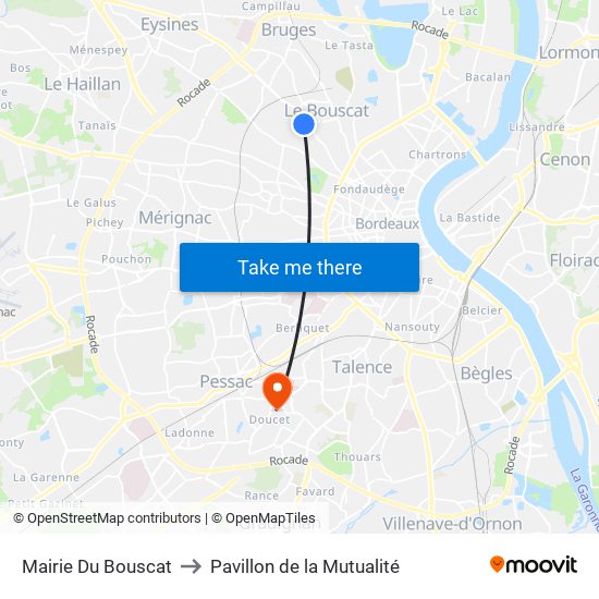 Mairie Du Bouscat to Pavillon de la Mutualité map