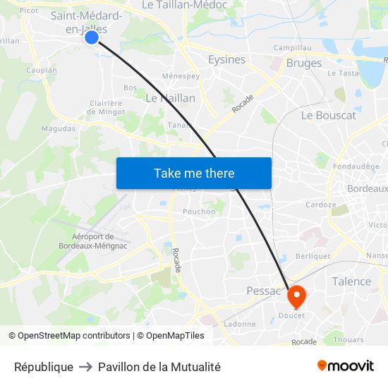 République to Pavillon de la Mutualité map