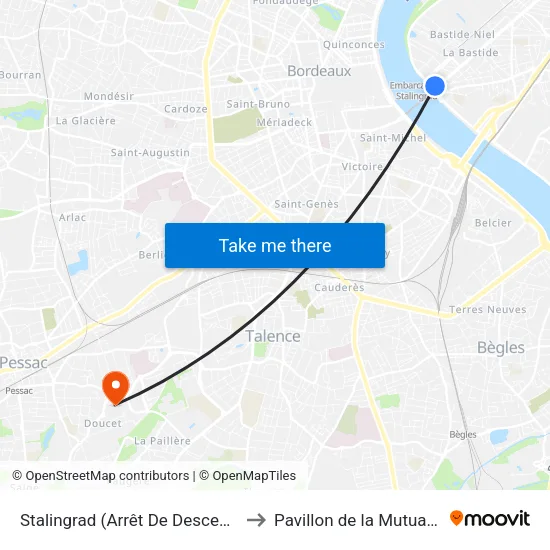 Stalingrad (Arrêt De Descente) to Pavillon de la Mutualité map