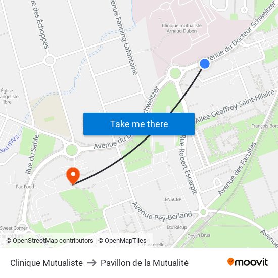 Clinique Mutualiste to Pavillon de la Mutualité map