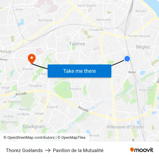 Thorez Goélands to Pavillon de la Mutualité map