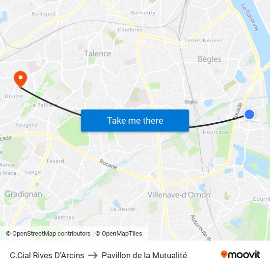 C.Cial Rives D'Arcins to Pavillon de la Mutualité map