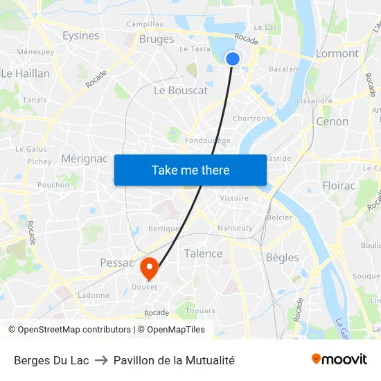 Berges Du Lac to Pavillon de la Mutualité map