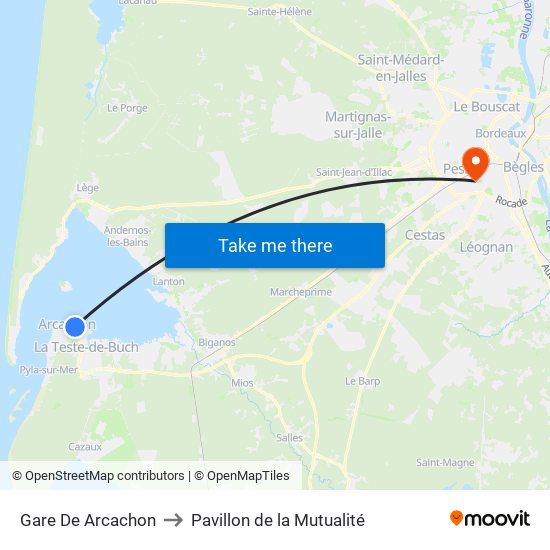 Gare De Arcachon to Pavillon de la Mutualité map