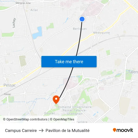 Campus Carreire to Pavillon de la Mutualité map