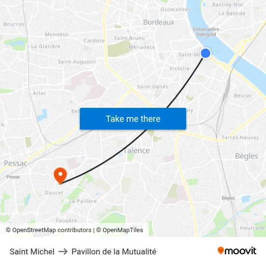 Saint Michel to Pavillon de la Mutualité map