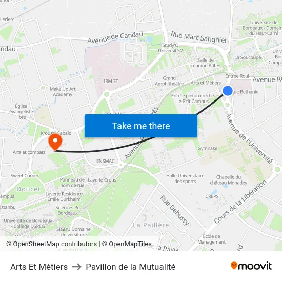 Arts Et Métiers to Pavillon de la Mutualité map