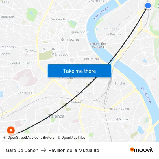 Gare De Cenon to Pavillon de la Mutualité map