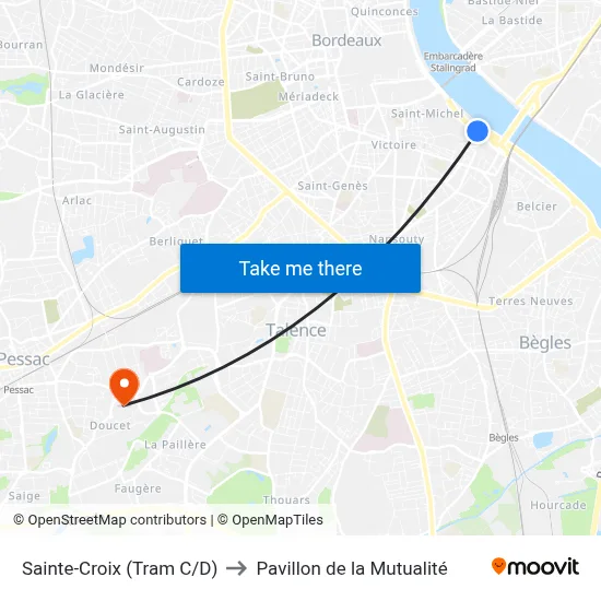 Sainte-Croix (Tram C/D) to Pavillon de la Mutualité map