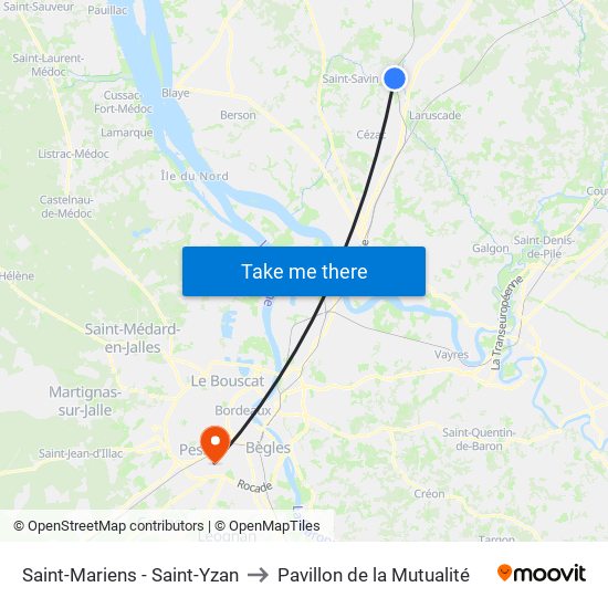 Saint-Mariens - Saint-Yzan to Pavillon de la Mutualité map