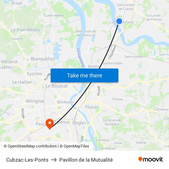 Cubzac-Les-Ponts to Pavillon de la Mutualité map