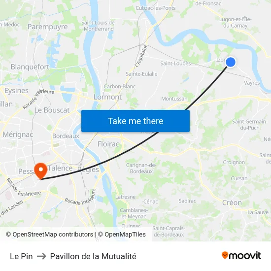 Le Pin to Pavillon de la Mutualité map