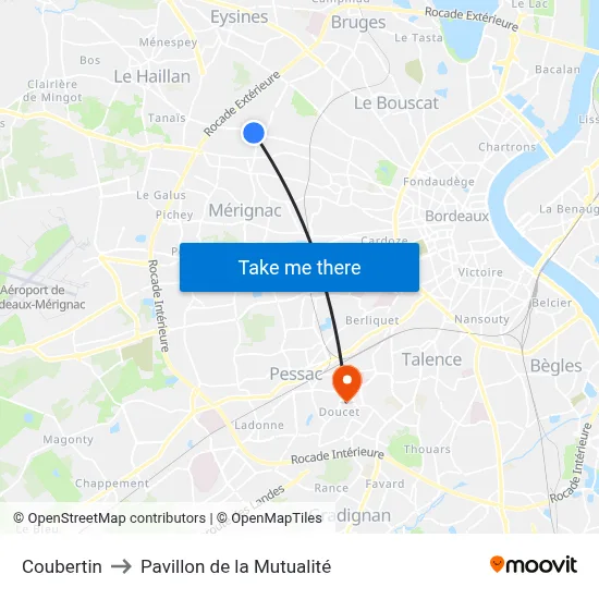 Coubertin to Pavillon de la Mutualité map