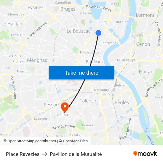 Place Ravezies to Pavillon de la Mutualité map