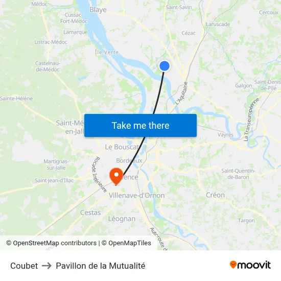 Coubet to Pavillon de la Mutualité map